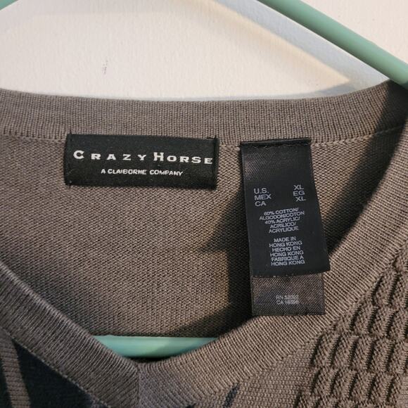 Vntg Crazy Horse Claiborne Brown Mens V-Neck Cable Rib Knit Sweater XL Heritage - Picture 5 of 10